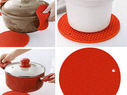 Подставка в виде сот круглая силиконовая под горячее коврик для чашки банки 17.5 см. ..