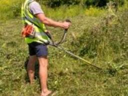 Покос травы бензокосой