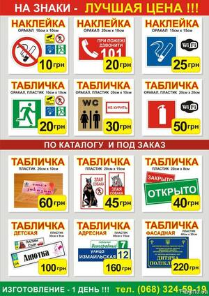 Противопожарные знаки, таблички.