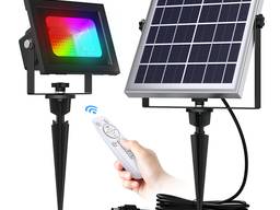 Прожектор на солнечной батарее 60 LED цветной RGB с пультом управления светильник фонарь