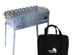 Раскладной мангал чемодан на 8 шампуров из нержавеющей стали с сумкой и решеткой гриль
