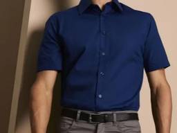 Рубашка для официанта мужская темно-синяя с коротким рукавом