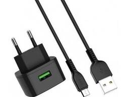 Сетевое зарядное устройство Hoco C70A Cutting-edge QC3.0 3.0A + cable Micro Black (Код. ..