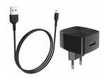 Сетевое зарядное устройство Hoco C70A Cutting-edge QC3.0 3.0A + cable Micro Black (Код. .. - фото 1