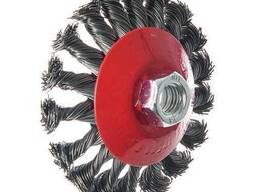 Щетка коническая Vitals плетеная сталь 100 мм М14, 0,5 мм