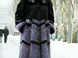 Шуба пальто свингер комбинированный с чернобуркой