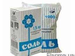 Соль кухонная, каменная, фасованная в п/эт. пачки по 1кг.
