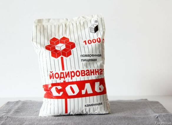 Соль йодированная в полиэтиленовых пачках по 1кг