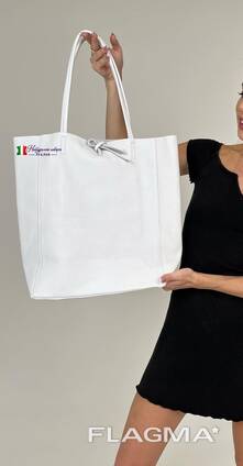 Сумка шкіряна жіноча велика біла shopper Італійська TS000092