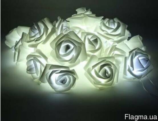 Светодиодная гирлянда Белые Розы 2м 20LED на батарейках АА
