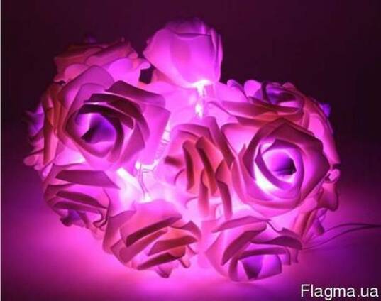 Светодиодная гирлянда розовые Розы 2м 20LED на батарейках АА