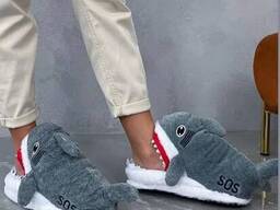 Тапочки кігурумі акули Kigurumi Домашні Сірі Плюшеві тканинні 35-43