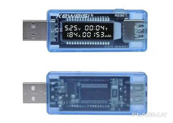 Тестер аккумуляторов USB прозрачный синий вольтметр