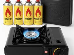 Туристическая портативная газовая горелка-плита с 4 баллонами