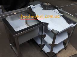 Угловой стол с мойкой и 2 полками из нержавейки