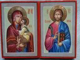 Венчальная пара икон Богородицы и Иисуса Христа. Иконы венчальные.