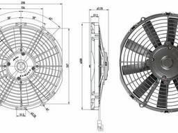 Вентилятор радиатора кондиционера осевой 11" дюймов 24В толкающий, 1620 м3/ч (Kormas)
