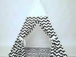 Вигвам - палатка детская из сатина белый с дверками черный зигзаг с ковриком - фото 1