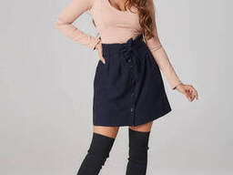 Юбка с завышенной талией и пуговицами, со складками Синяя