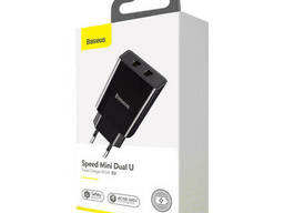 Зарядка для телефона сетевая Baseus Speed Mini Dual U Charger (2USB, 2A, 10.5W). Black
