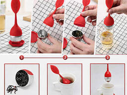 Заварник ситечко для заваривания для чая силиконовый в форме листочка Красный