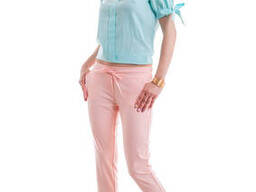 Женские летние брюки 7/8 из тиара с резинкой и карманами Розовые 48