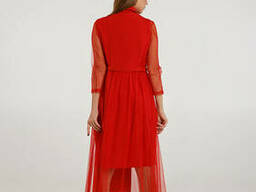 Женский костюм-двойка платье+жакет со вставками из сетки Красный