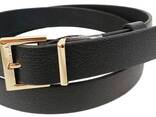 Женский кожаный ремень черный с золотистой пряжкой Skipper - фото 1