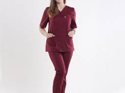 Женский медицинский костюм Марго, цвет бордовый, поварская спецодежда