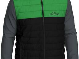 Жилет рабочий чёрный с зелёной кокетка, заказать рабочие жилетки с логотипом компании