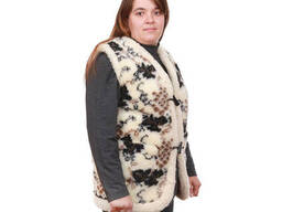 Жилетка безрукавка женская двухсторонняя из овчины с узором Виноград S-6XL 4XL