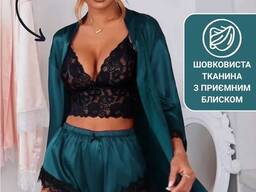 Жіноча шовкова піжама 4 в 1 з халатом.